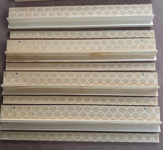 Engraved Natural Pine Wooden Rack & Pushers – 19 Inch Set of 4 Fan Motif